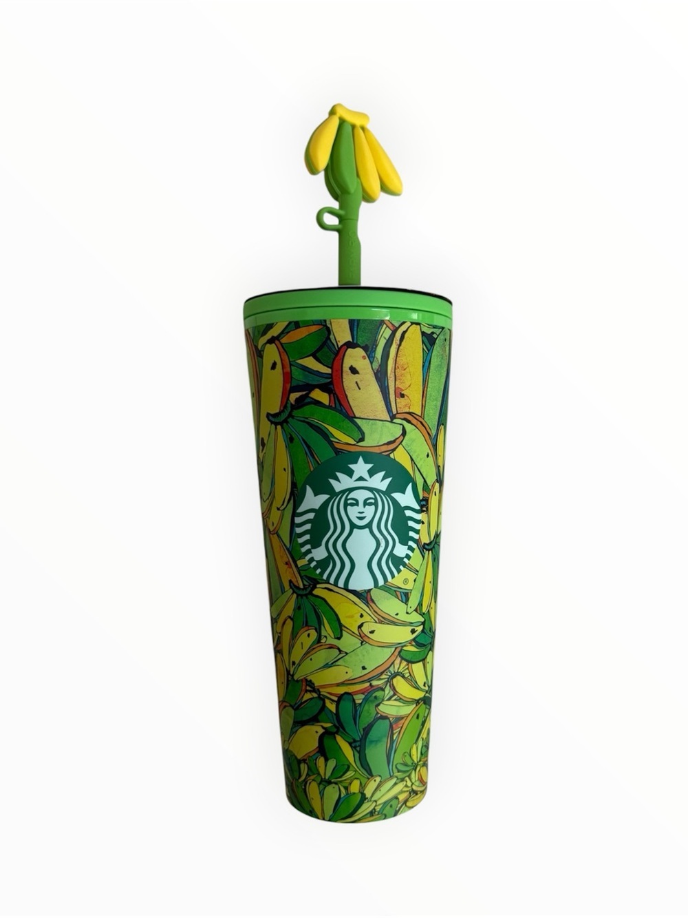 Starbucks x Farm Rio 2025 Banana Board tumbler holds 24 fluid ounces venti